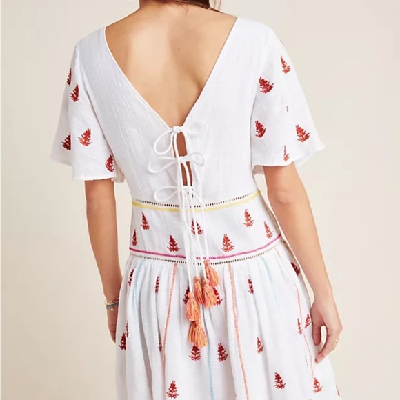 Anthropologie Raga Cream Midi Dress with Red Accents - Picture 3 of 6